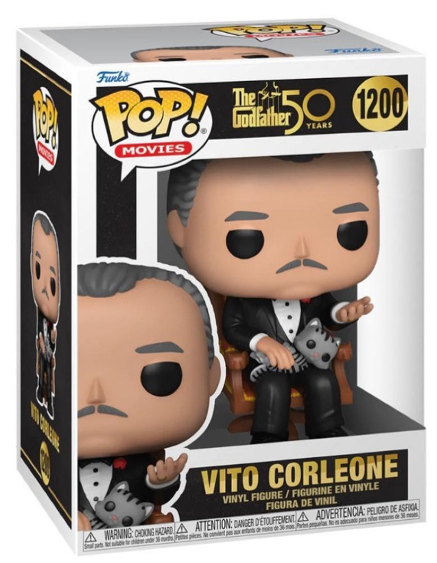 فانکو پاپ ویتو کورلئونه شماره 1200 اورجینال از فیلم The Godfather با کت و شلوار توکسیدو مشکی و گربه خاکستری در دست