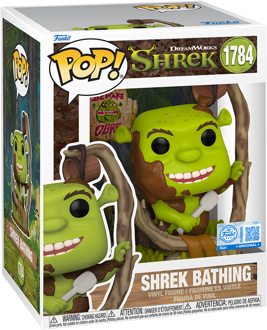 فانکو پاپ شرک در حمام شماره 1784 اورجینال از انیمیشن Shrek نشسته درون وان چوبی پر از گل قهوه‌ای با برس حمامفانکو پاپ شرک در حمام شماره 1784 اورجینال از انیمیشن Shrek نشسته درون وان چوبی پر از گل قهوه‌ای با برس حمام