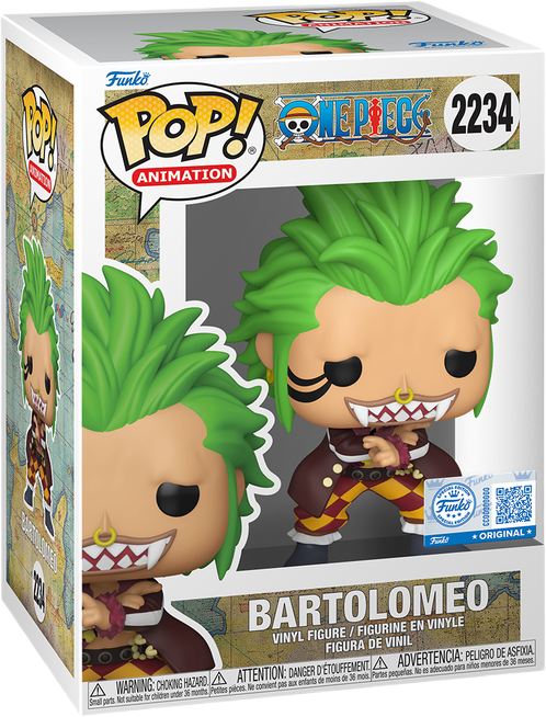 فانکو پاپ بارتولومئو شماره 2234 اورجینال از انیمه One Piece با موهای سبز وحشی، دندان‌های نیش تیز و ژست ضربدری انگشتان برای ایجاد سپر