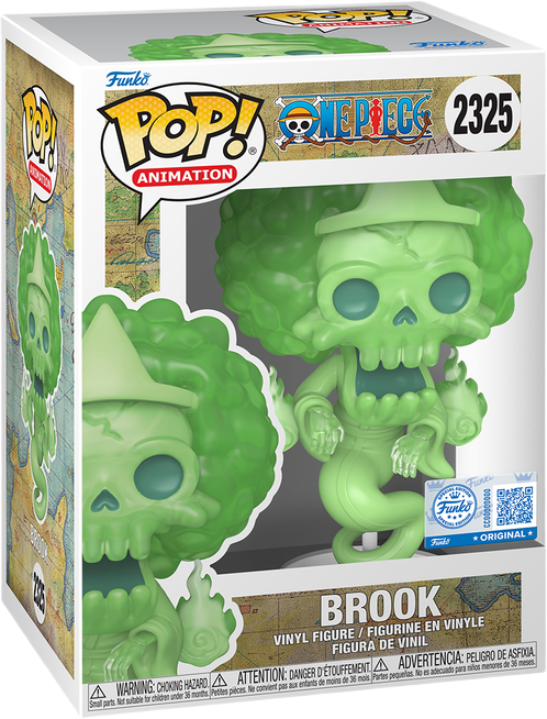 فانکو پاپ بروک روح Ghost Brook شماره 2325 اورجینال از انیمه One Piece با بدنه روح سبز شفاف، موهای افرو مشکی و چهره اسکلتی خندان