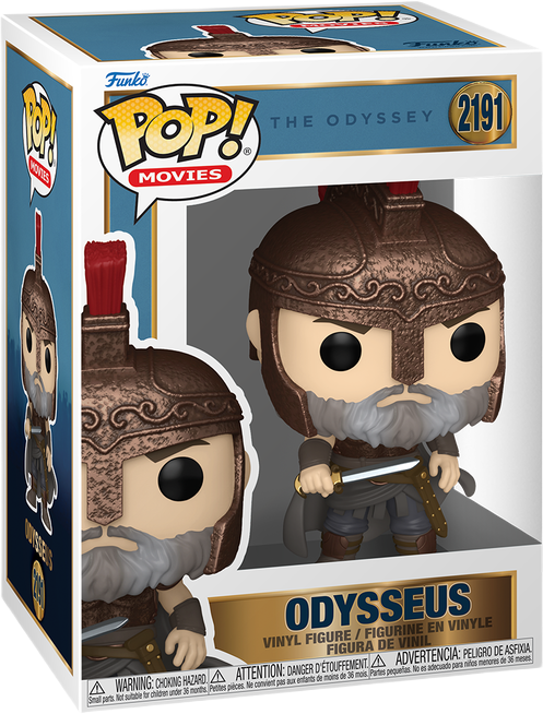 فانکو پاپ ادیسئوس شماره 2192 اورجینال از The Odyssey با زره باستانی یونانی، کلاه‌خود قهرمانی، ریش قهوه‌ای و شمشیر در دست