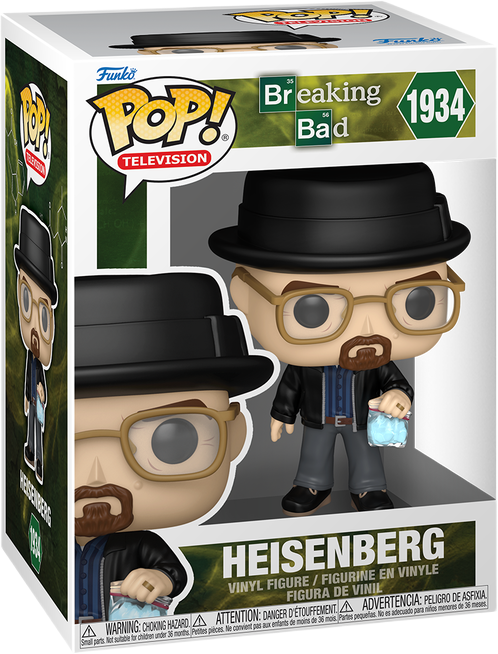 فانکو پاپ هایزنبرگ والتر وایت شماره 1934 اورجینال از سریال Breaking Bad با کلاه لبه‌دار سیاه‌رنگ، عینک آفتابی تیره، ریش بزغالی و ژست مقتدرانه