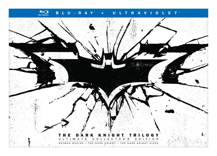 پکیج بلوری The Dark Knight Trilogy Ultimate Collector's Edition شامل سه فیلم بتمن کریستوفر نولان، ۳ ماشین فلزی Mattel Hot Wheels و کارتهای Mondo