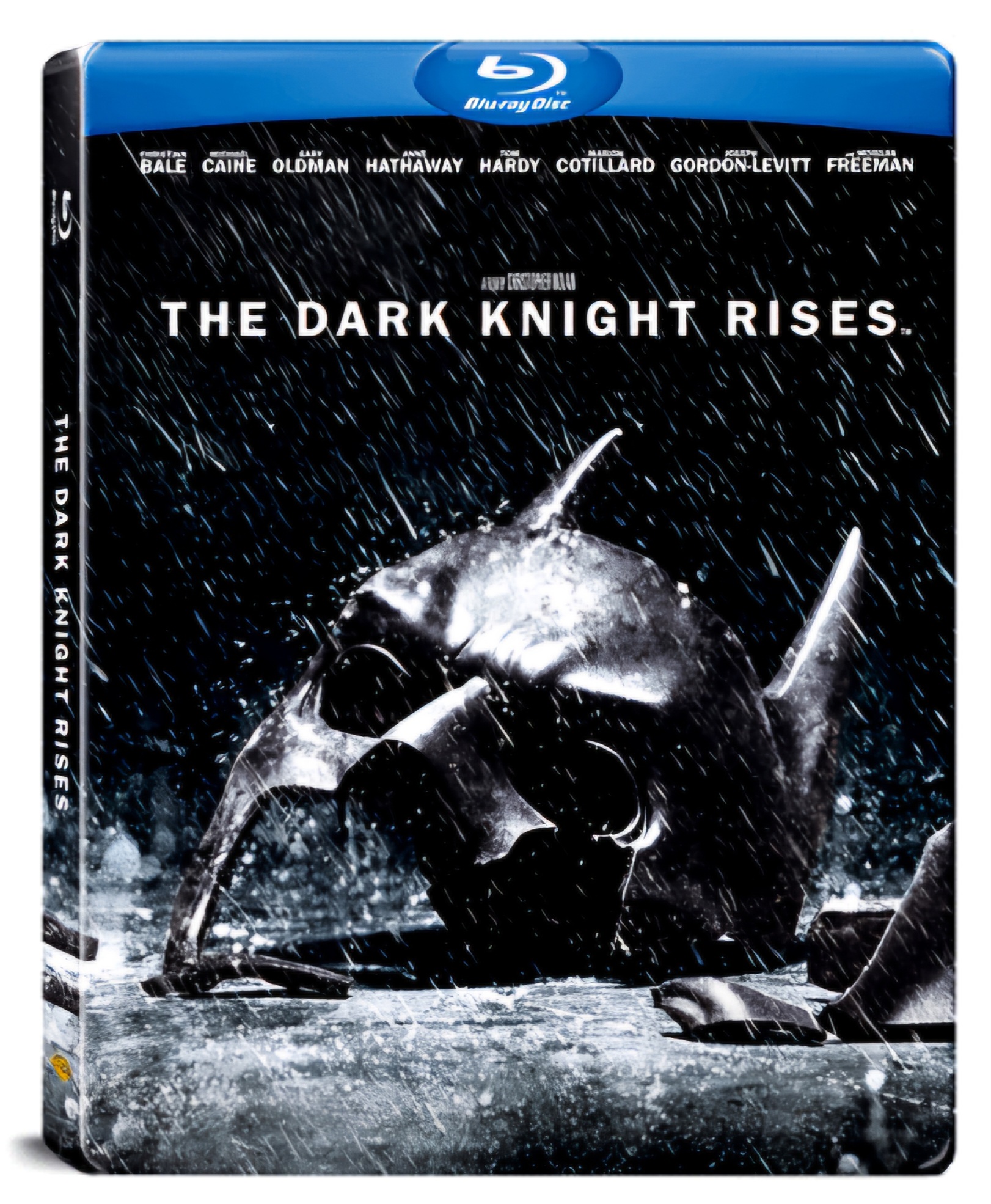 قاب فلزی کلکسیونی استیل بوک بلوری فیلم The Dark Knight Rises نسخه ۲ دیسکه با تصویر بتمن و ماسک شکسته شده بین